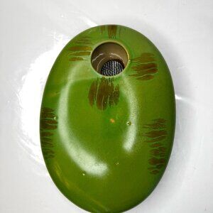 Napco Japanese Style Ikebana Stoneware Green Oval Bowl Vase w/Flower Frog